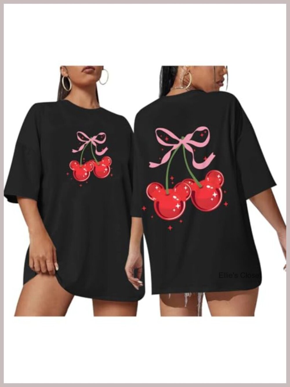 Cherry Bow Graphic Oversized Women's T-Shirt Summer Tee